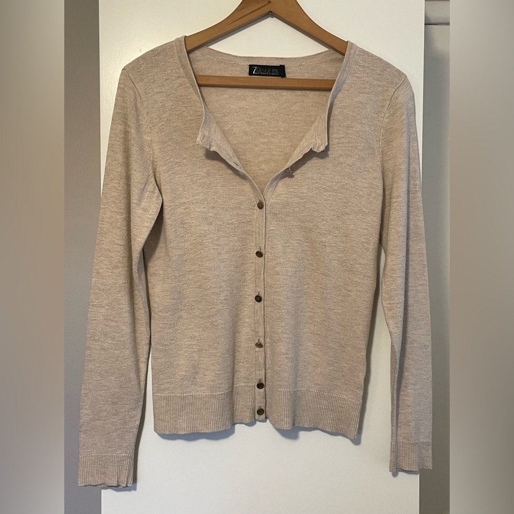 Tan cardigan with gold buttons